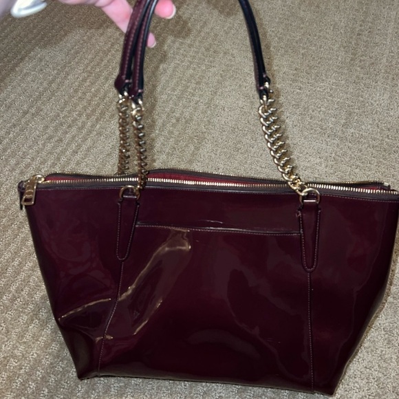 COACH Burgundy Patent Leather Tote - Picture 3 of 5